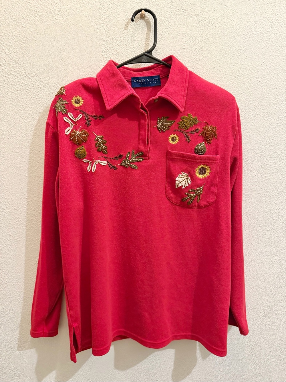 Karen Scott Embroidered Polo Sweater